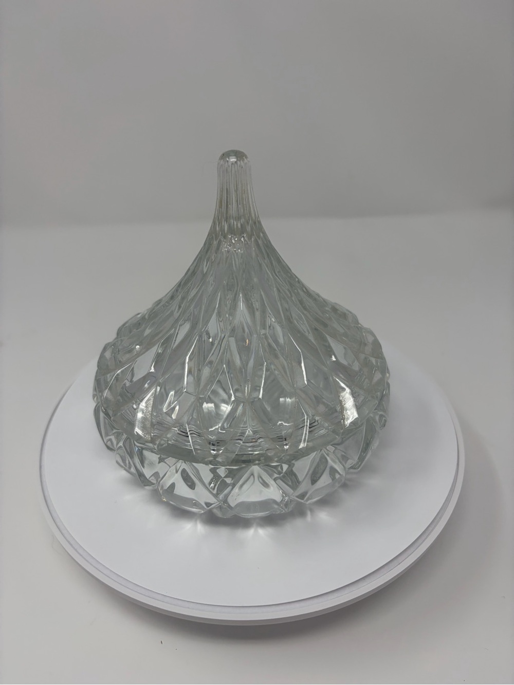Vintage Clear Pressed Glass Covered Candy Dish Lidded Candy Bowl Diamond Cut